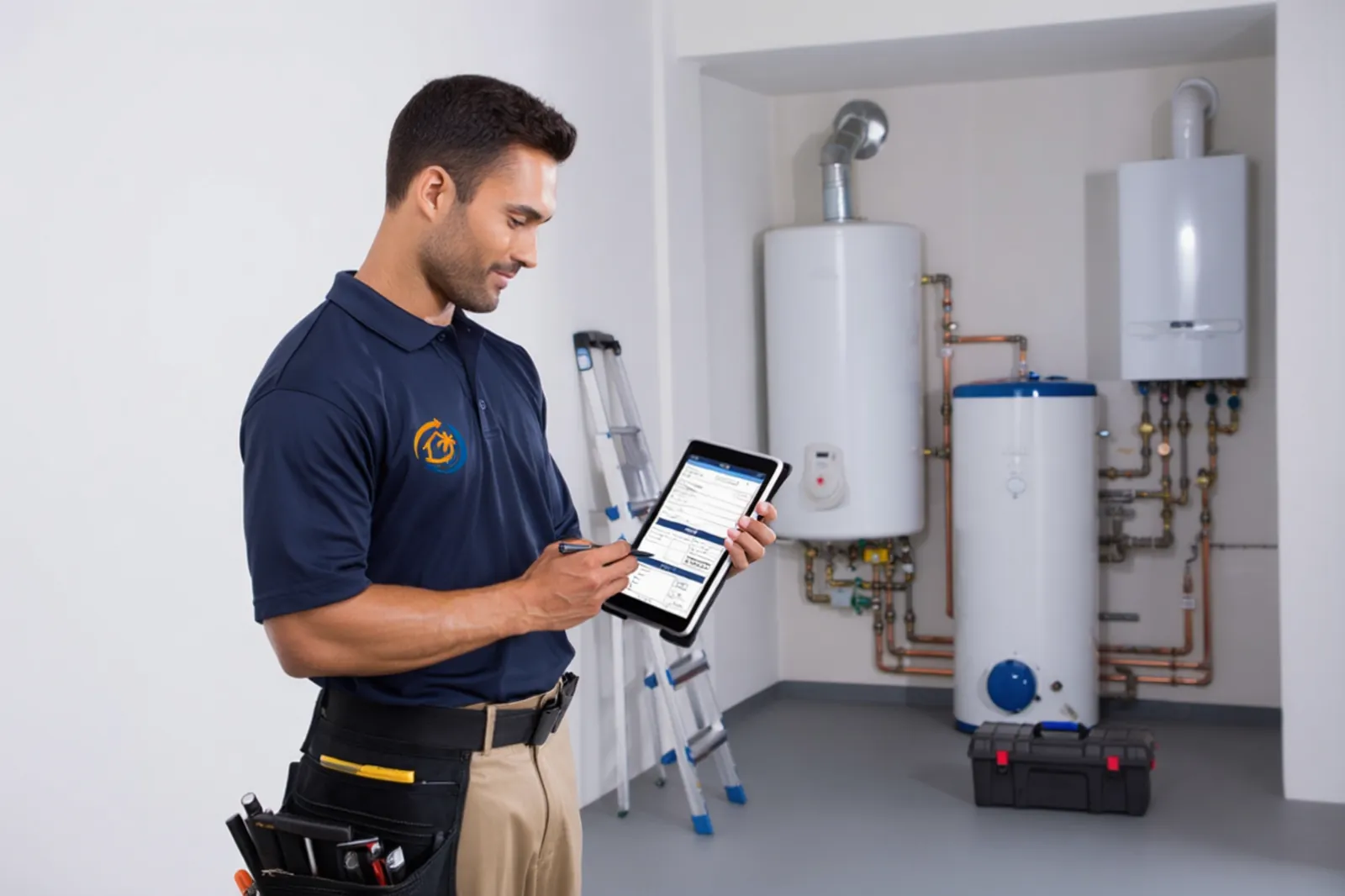 Tecnico che controlla impianti domestici in appartamento a Fuerteventura