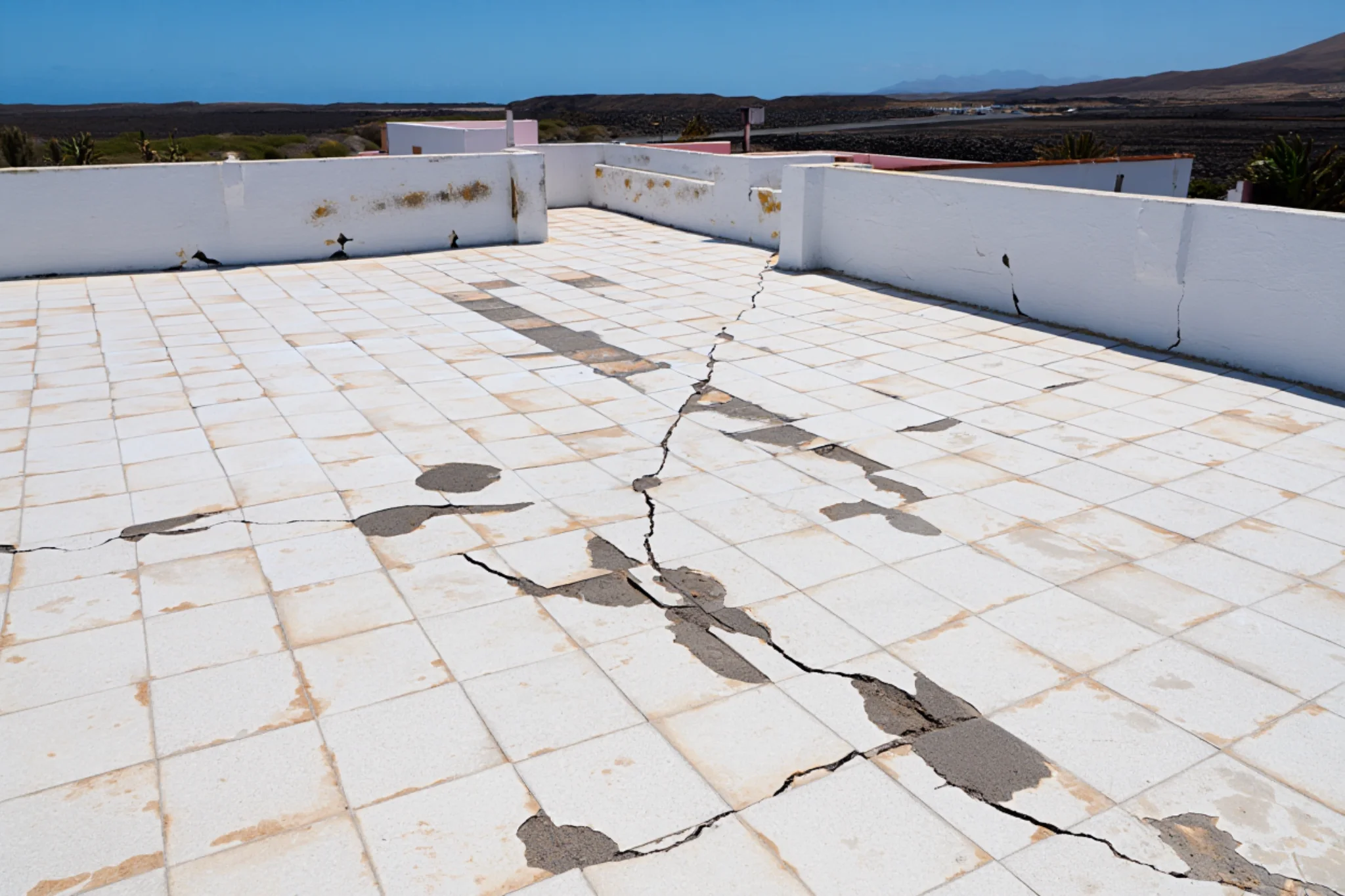 Terrazzo danneggiato con crepe strutturali a Fuerteventura